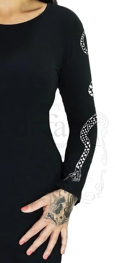 White Snake Long Sleeved Black Mini Dress - Serena - Dr Faust