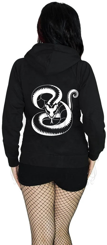 White Snake Print Women's Black Hoodie - Emmaline - Dr Faust