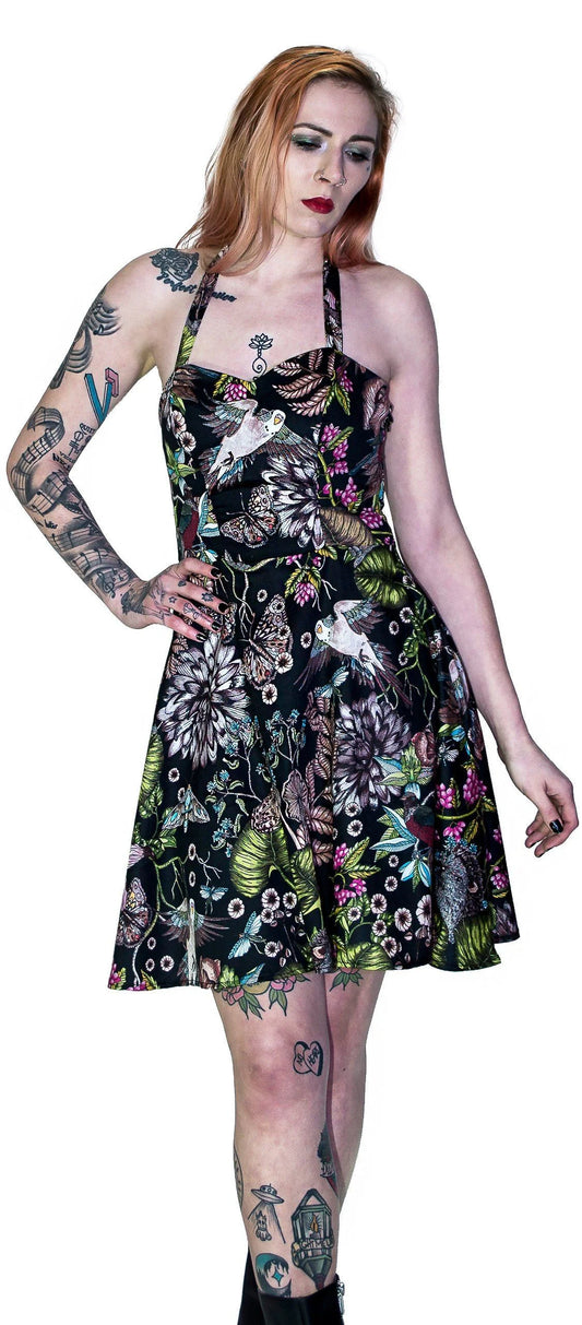 Witch Night Garden Black Midi Dress - Marigold - Dr Faust