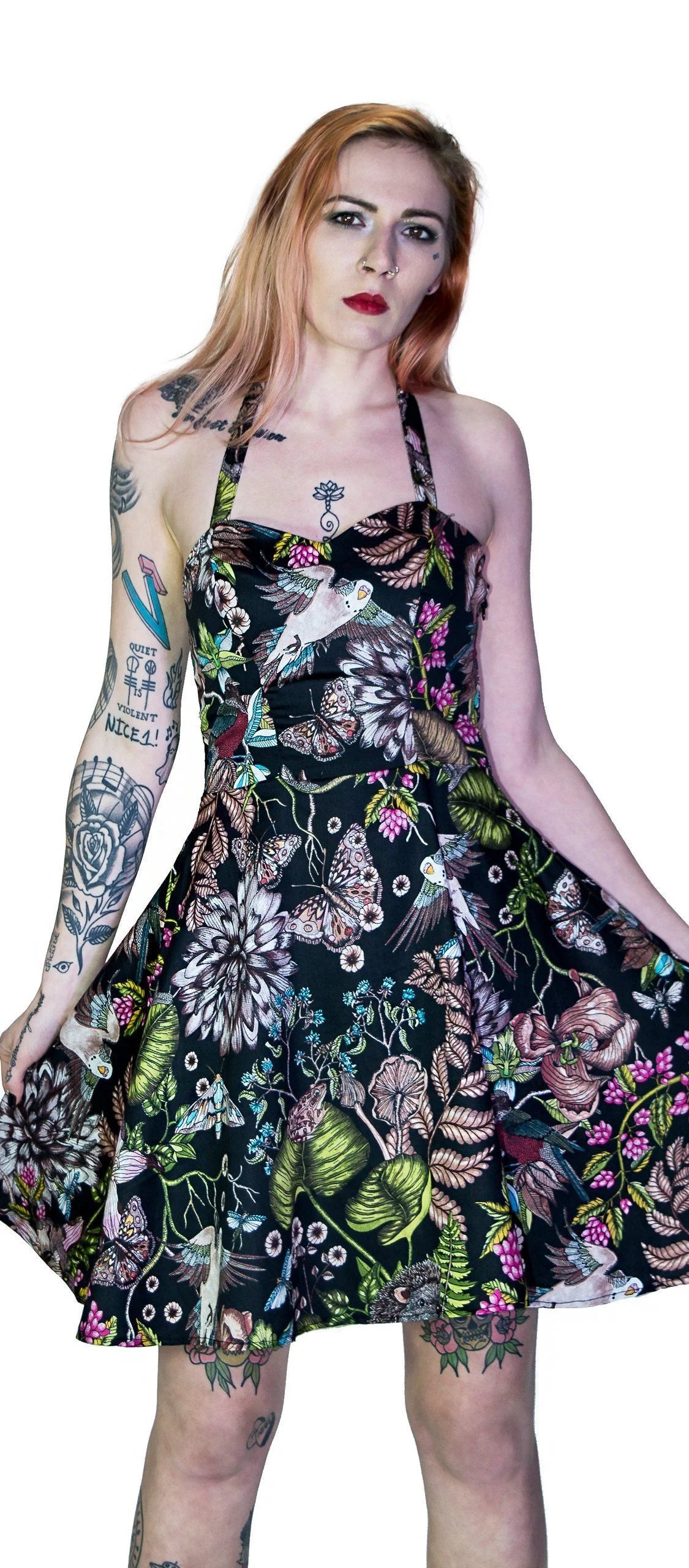 Witch Night Garden Black Midi Dress - Marigold - Dr Faust