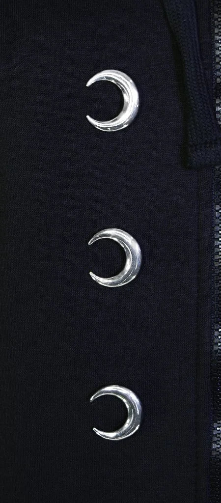 Silver Moon Buttons Nu Goth Women's Black Hoodie - Ximena - Dr Faust