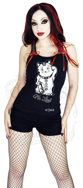 Japanese Out of Luck Cat Women's Black Vest - Erika - Dr Faust