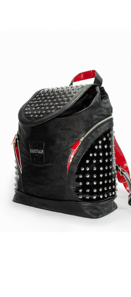 Silver Round Studs Black Vegan Leather Backpack - Fenella - Dr Faust