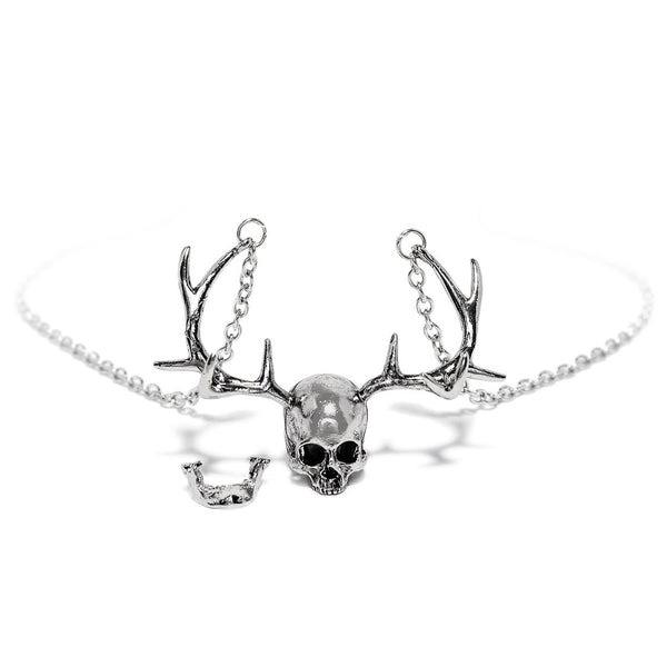 The Stag Silver Skull Antlers Pendant and Necklace - Karsyn - Dr Faust