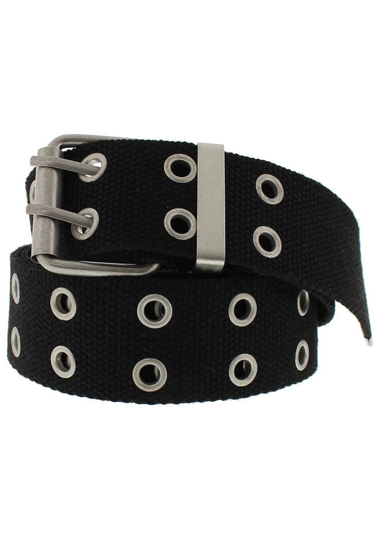 2-Row Eyelets Black Canvas Webbing Belt - Carter - Dr Faust