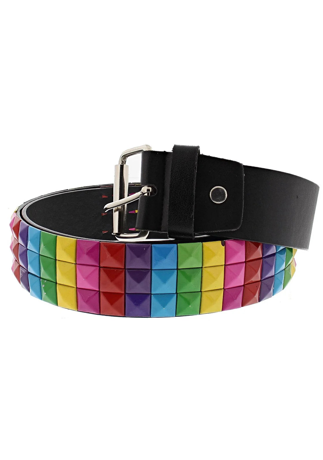 3-Row Rainbow Pyramid Chessboard Black Leather Belt - Kameron - Dr Faust