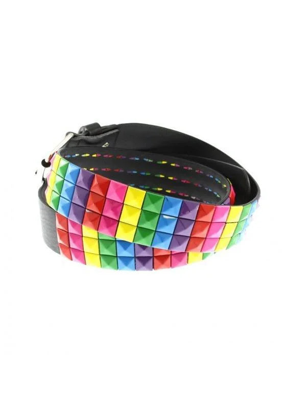 3-Row Rainbow Pyramid Chessboard Black Leather Belt - Kameron - Dr Faust