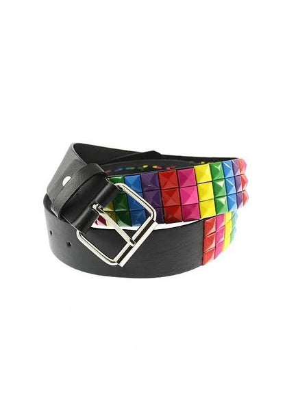 3-Row Rainbow Pyramid Chessboard Black Leather Belt - Kameron - Dr Faust