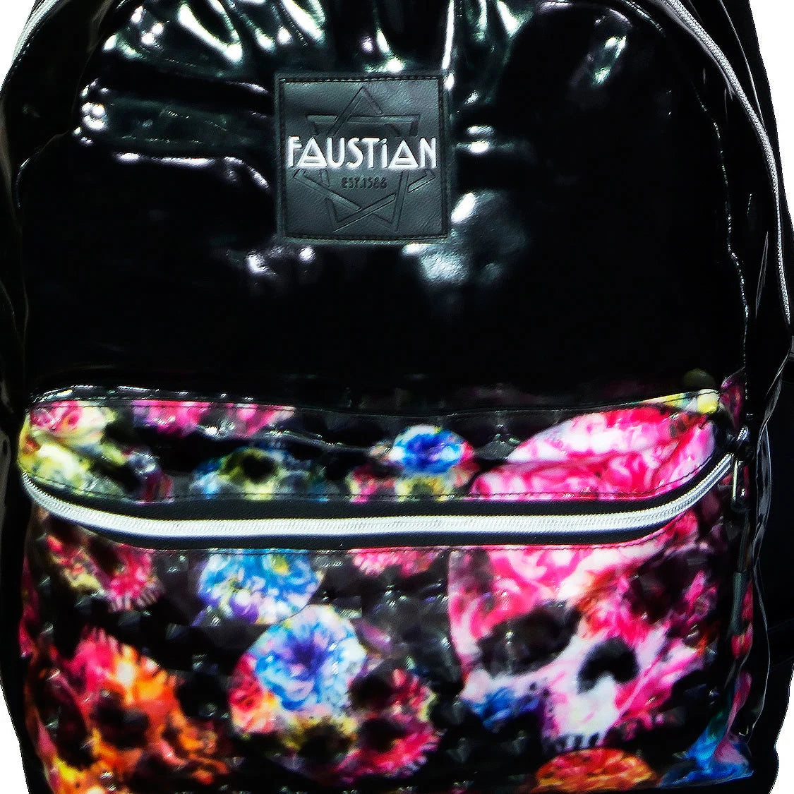 3D Flower Skulls Vegan Leather Black Backpack - Brat - Dr Faust