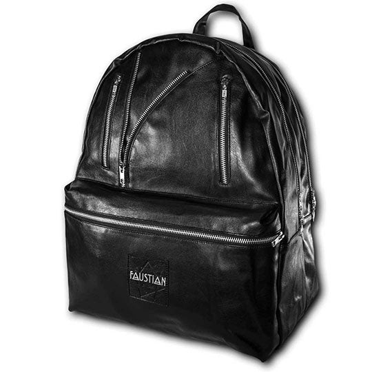 Faustian Biker Vegan Leather Black Backpack - Unique