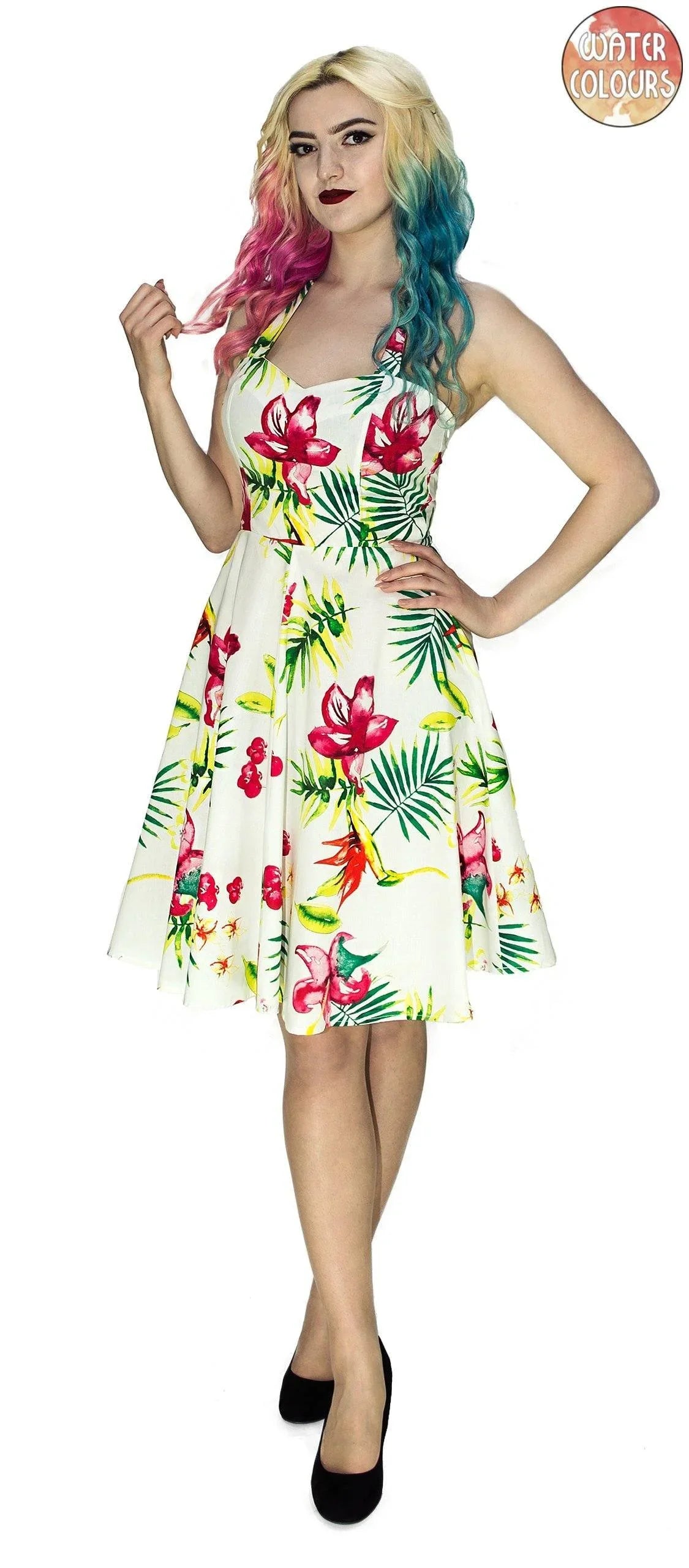 Bird of Paradise Flower White Midi Dress - Maggie - Dr Faust