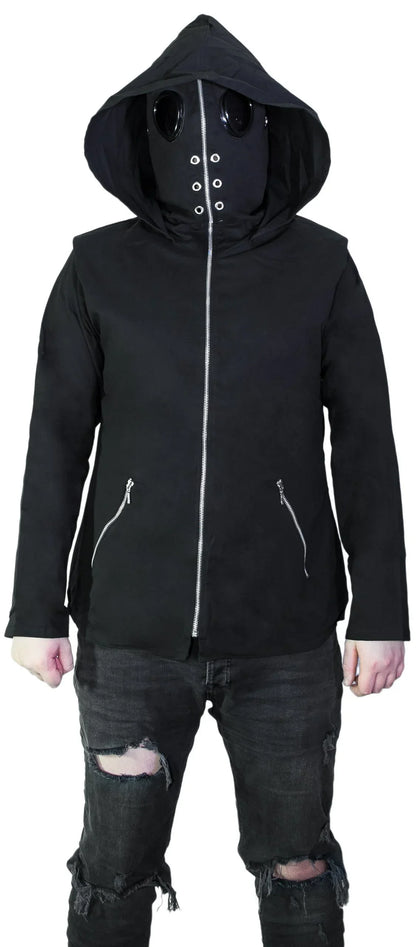 jacket with goggles Black Cotton Jacket with Built-in Goggles and Hooded Design – Dr Faust