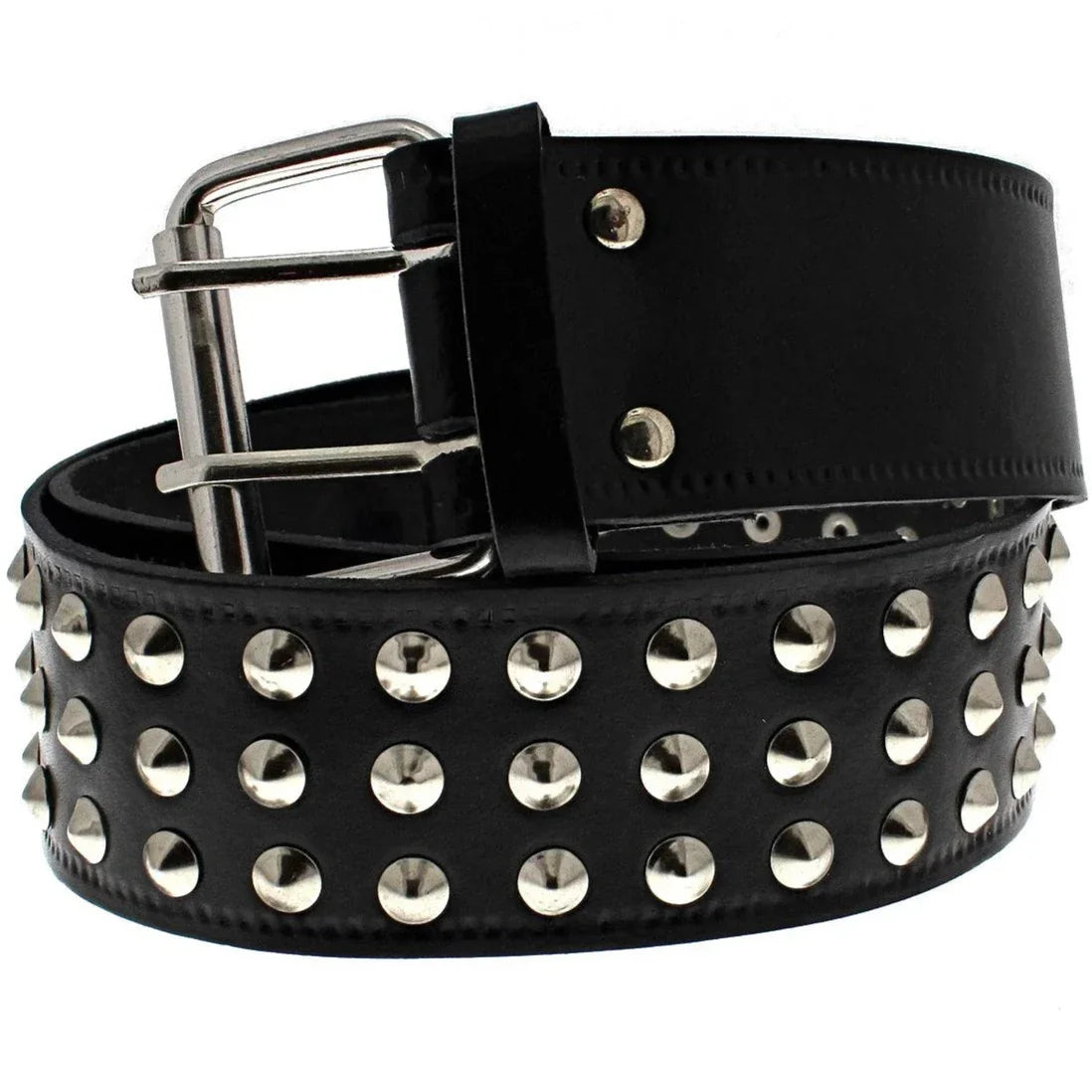 3-Row Conical Studded Black Leather Belt - Kane - Dr Faust