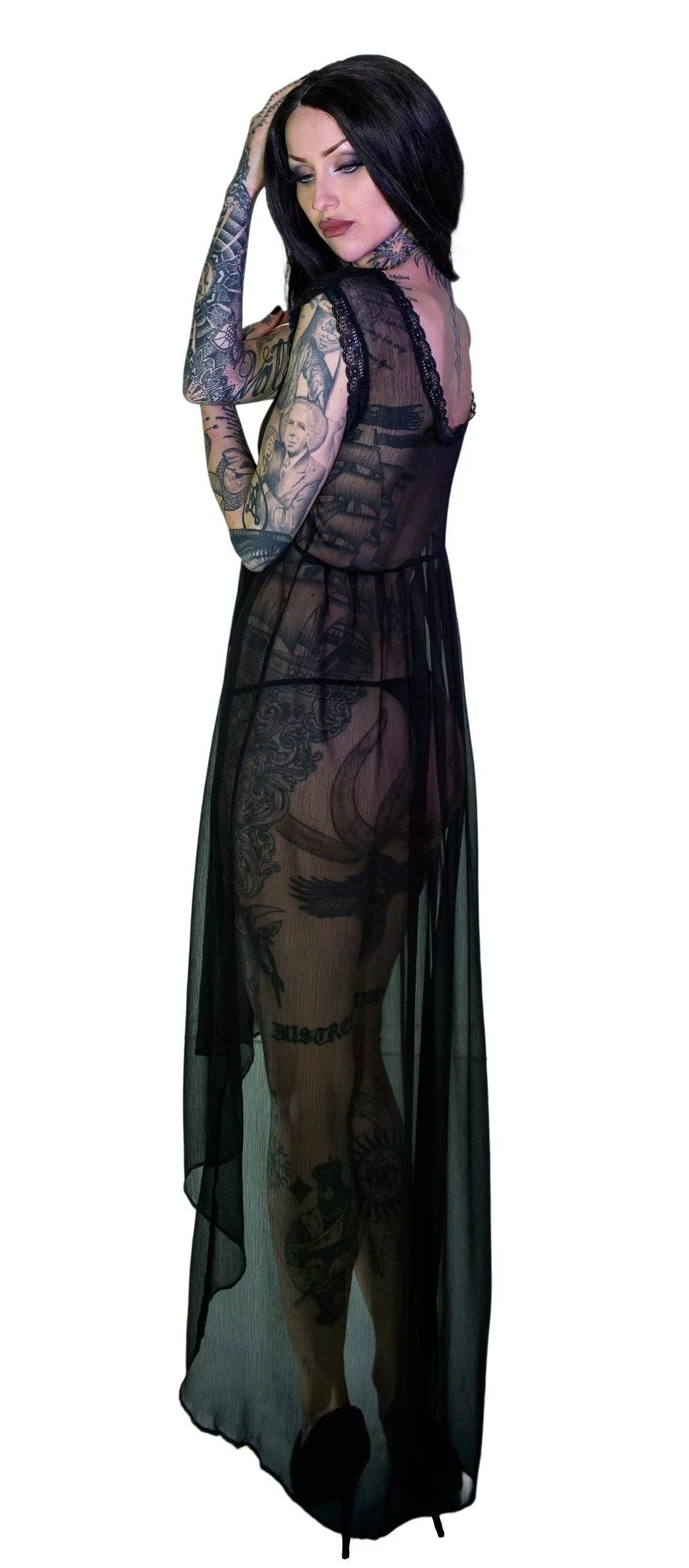 Bewitching Black Long Sheer Dress - Lacey - Dr Faust