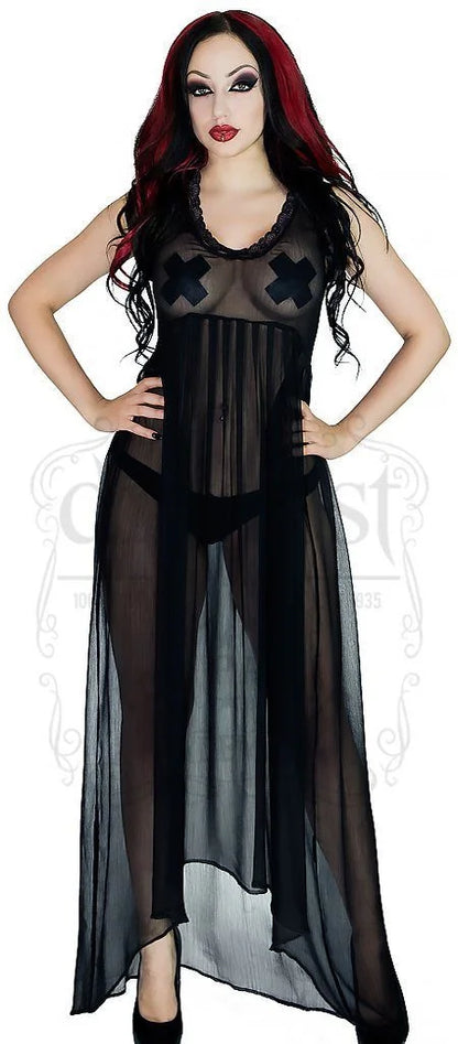 Bewitching Black Long Sheer Dress - Lacey - Dr Faust