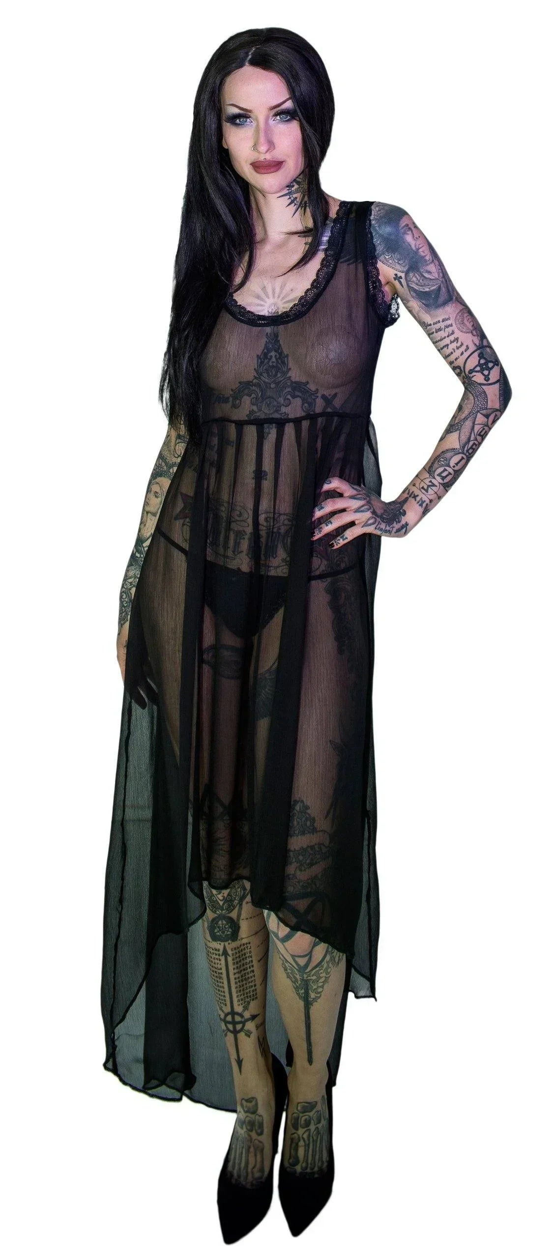 Bewitching Black Long Sheer Dress - Lacey - Dr Faust