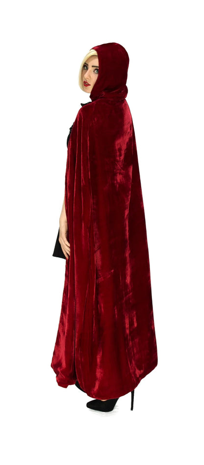 Black Silk and Red Velvet Reversible Hooded Cape - Anaca - Dr Faust