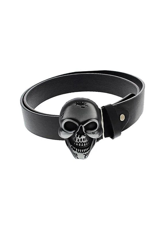 Large Skull Buckle Black Vegan Leather Belt - Arthur - Dr Faust