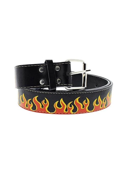 Printed Flame Black Vegan Leather Belt - Markus - Dr Faust