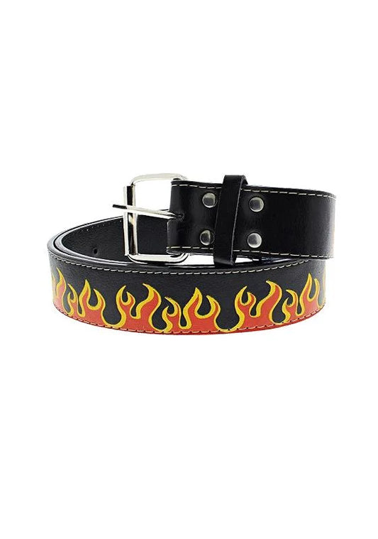 Printed Flame Black Vegan Leather Belt - Markus - Dr Faust