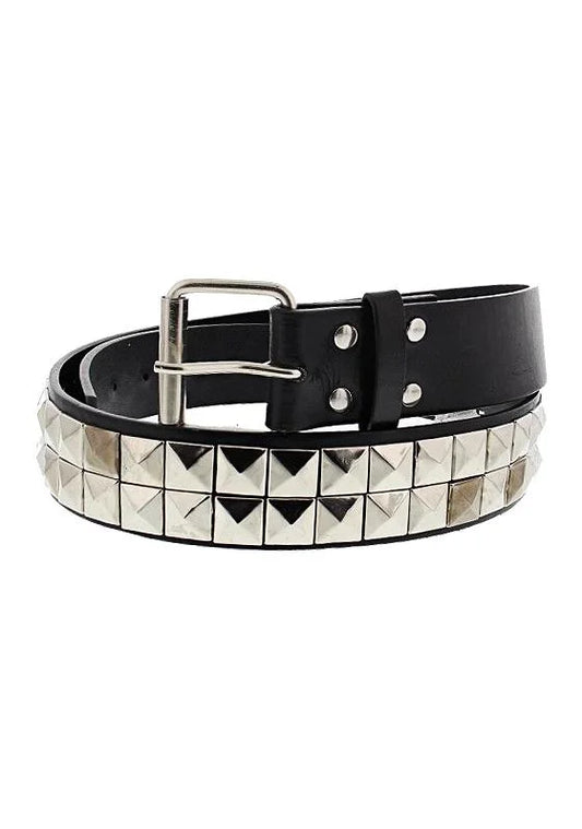 2-Row Pyramid Studded Black Vegan Leather Belt - Luka - Dr Faust