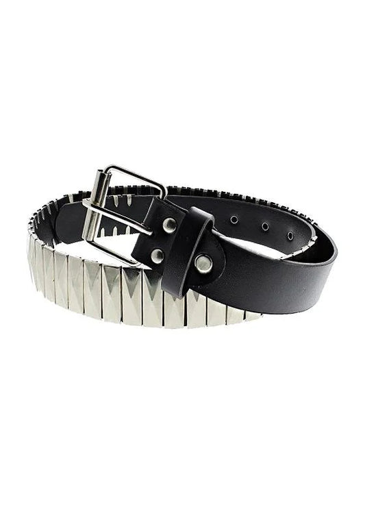 Silver Rectangular Pyramids Black Vegan Leather Belt - Jett - Dr Faust