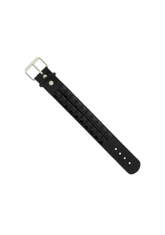 2-Row Black Pyramid Studded Black Vegan Leather Bracelet - Kevin - Dr Faust