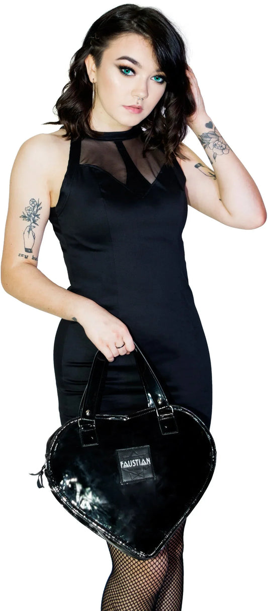 Black Heart Valentine's Vegan Patent Hand Bag - Valentine's - Dr Faust