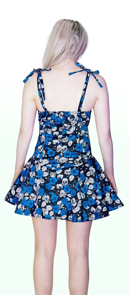 Blue Roses and Skulls Mini Dress - Anika - Dr Faust