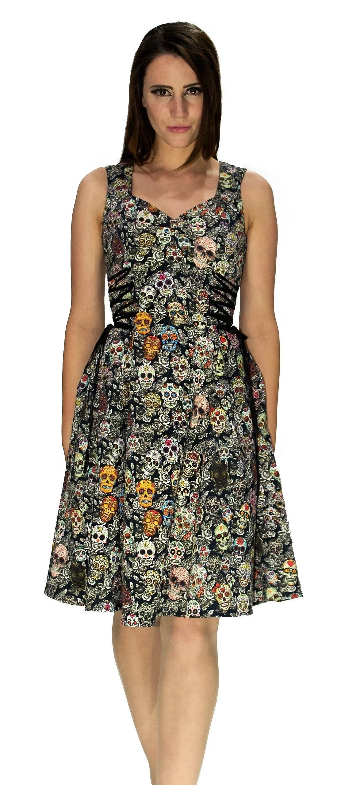 Candy Skulls Midi Dress - Vivian - Dr Faust