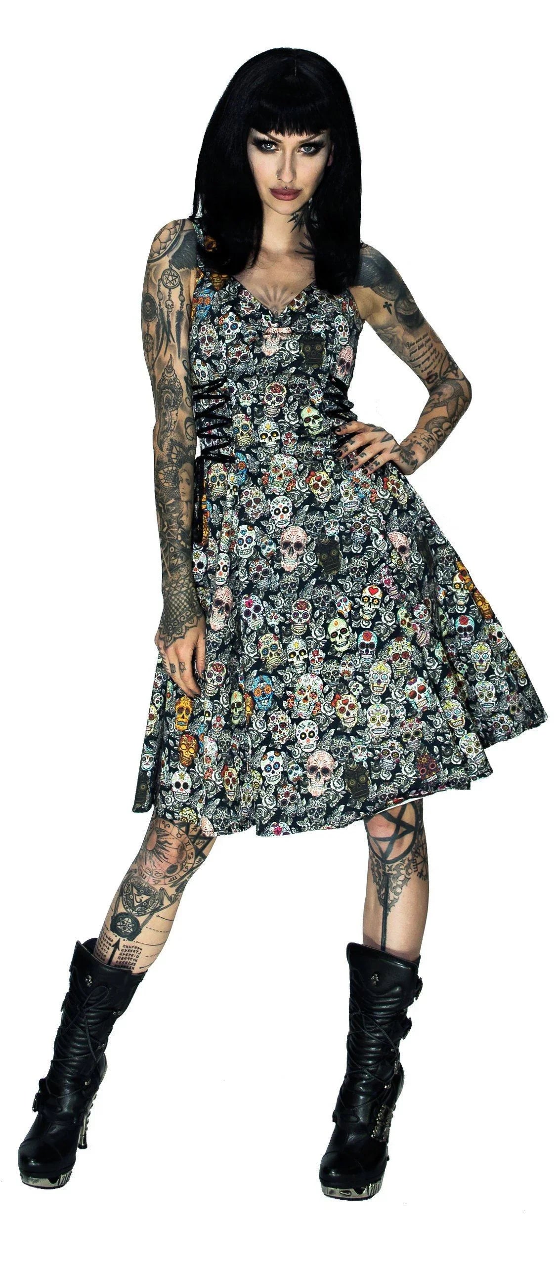 Candy Skulls Midi Dress - Vivian - Dr Faust