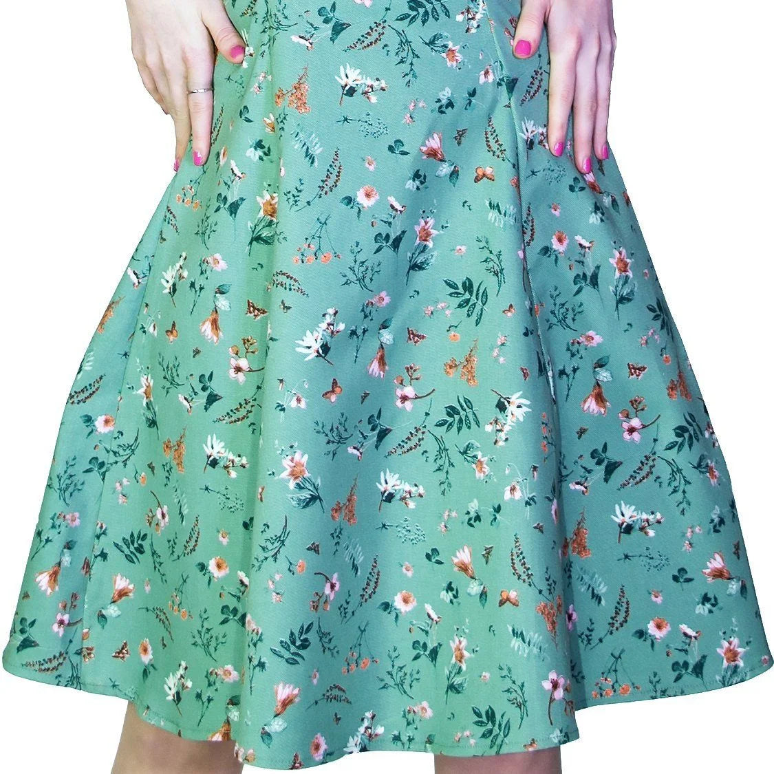 Bronze Flowers Vintage Green Midi Dress - Cassandra - Dr Faust