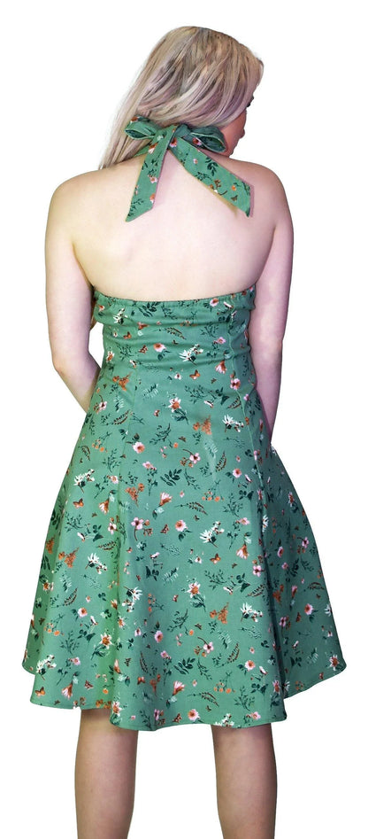 Bronze Flowers Vintage Green Midi Dress - Cassandra - Dr Faust