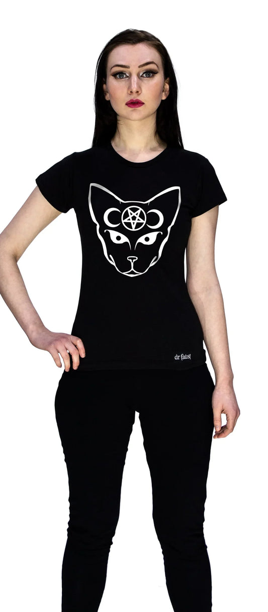 Bast Cat Moon and Pentagram T-Shirt - Ciara - Dr Faust