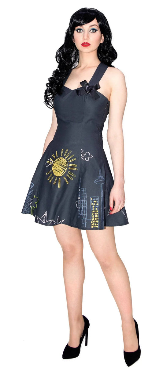 Chalk Board Drawings Flare Mini Dress - Lucia - Dr Faust