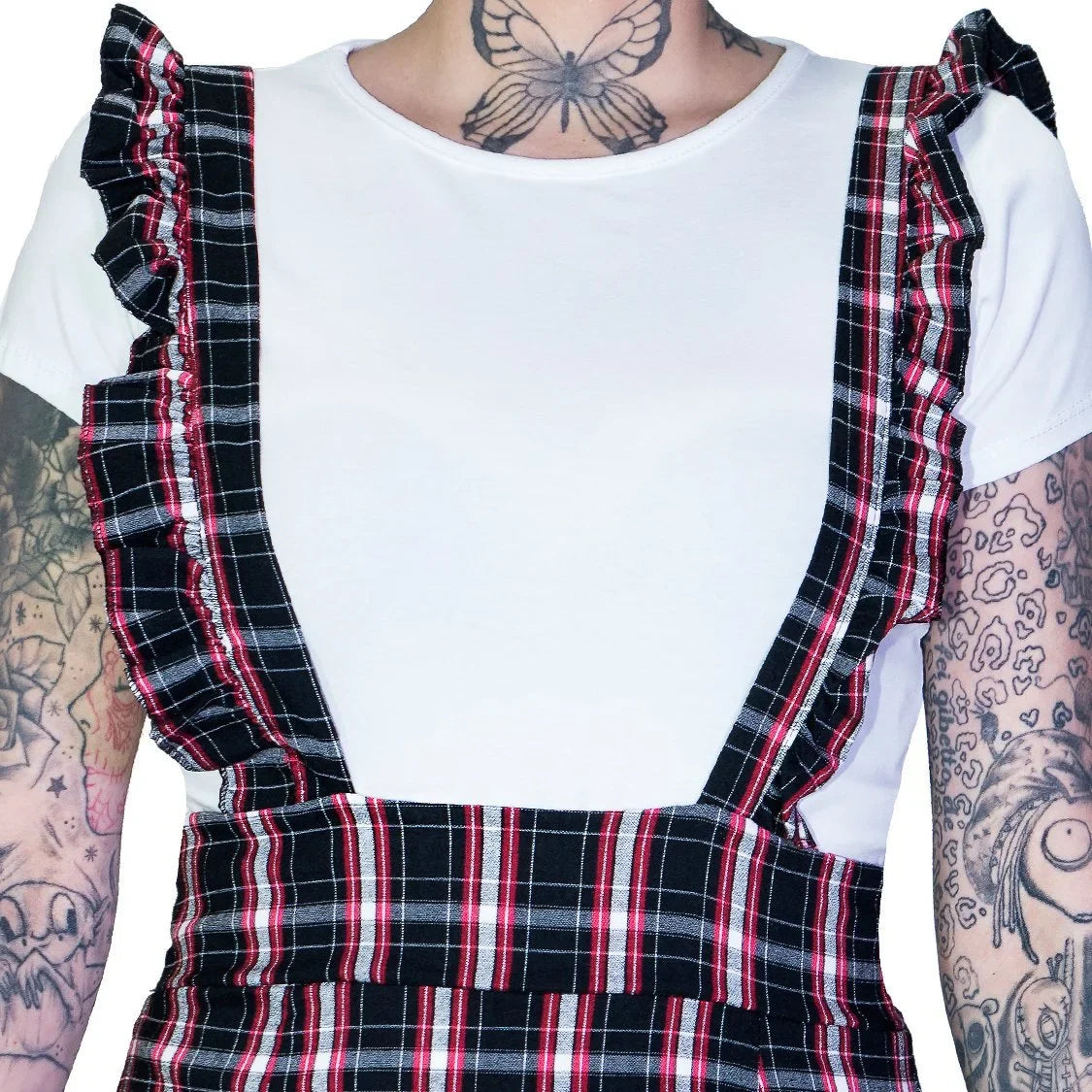 Dark Tartan Checked Pinafore Dress and T-Shirt Set - Romina - Dr Faust