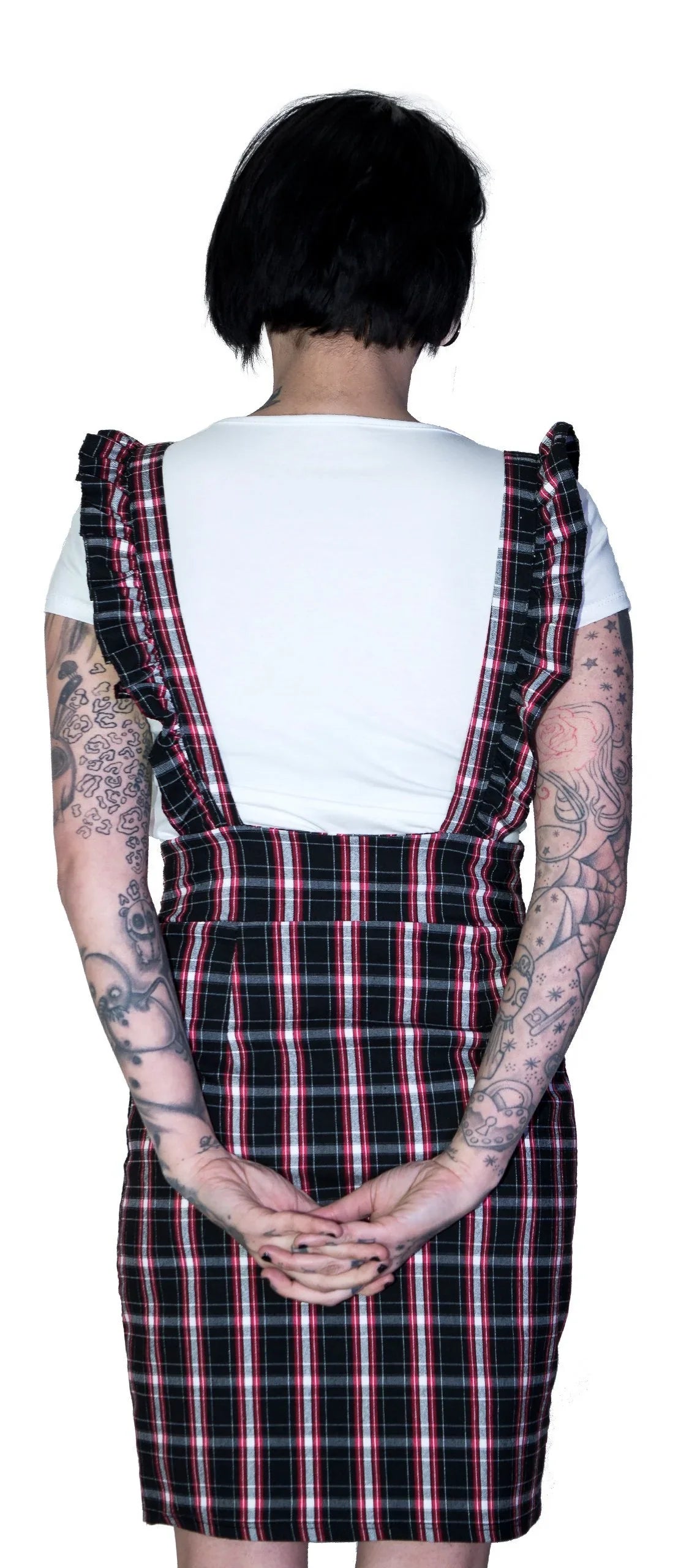 Dark Tartan Checked Pinafore Dress and T-Shirt Set - Romina - Dr Faust