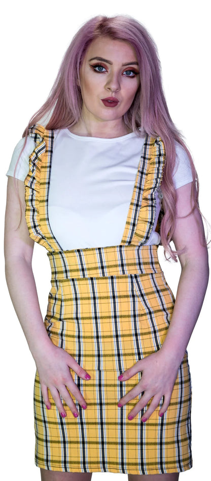 Checked Pinafore Yellow Tartan Dress and T-Shirt Set - Kairi - Dr Faust