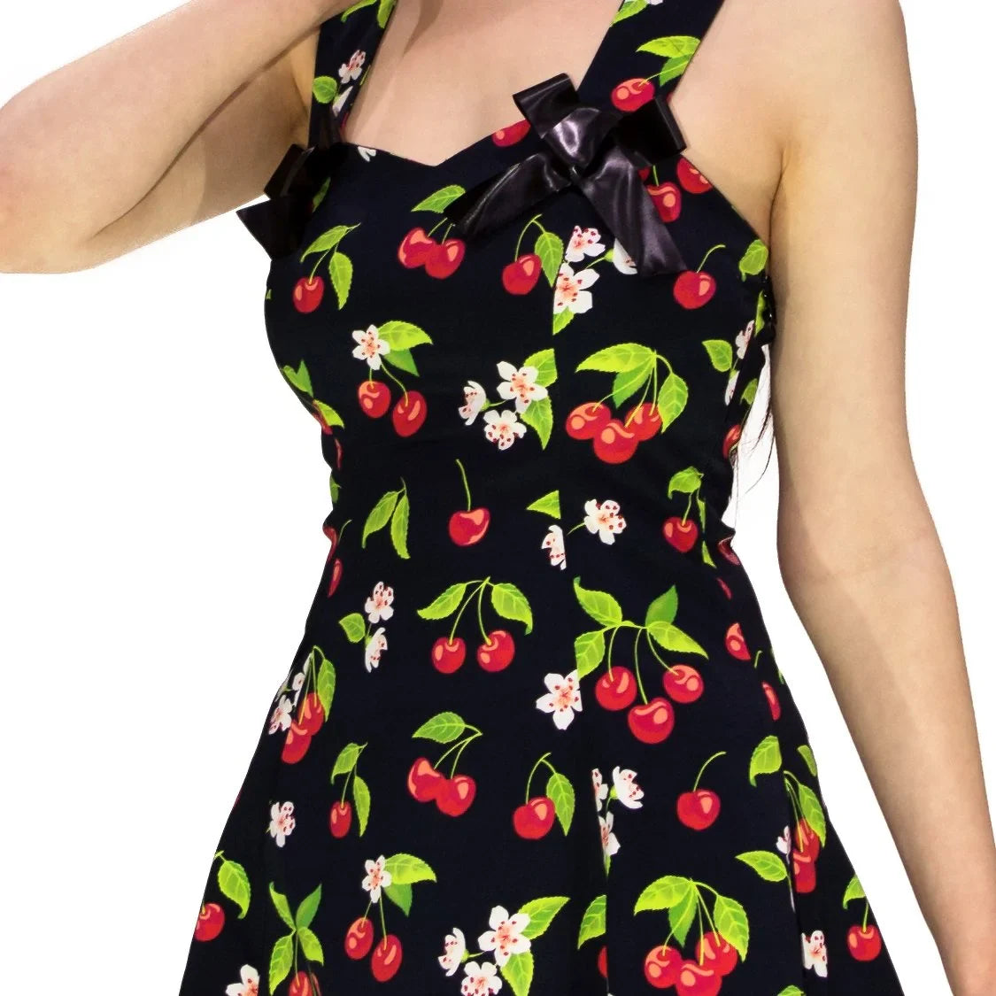 Cherry and Flowers Black Mini Dress - Kaitlyn - Dr Faust