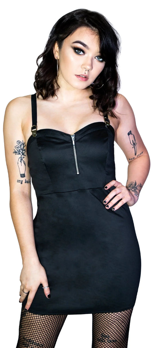 Geometric Metal Buckle Black Mini Dress - Serenity - Dr Faust