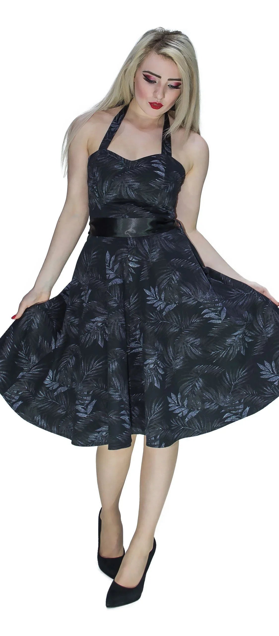 Dark Leaf Black Midi Dress - Annabelle - Dr Faust