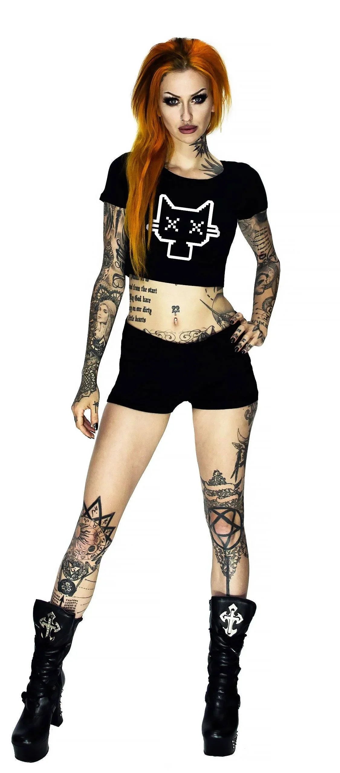 Neko Dead Cat Black Crop Top - Jolene - Dr Faust