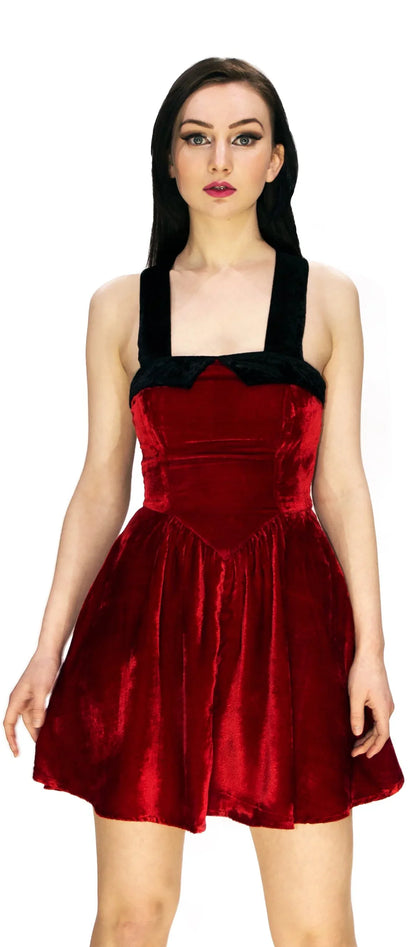 Deep Red Halterneck Velvet Mini Dress - Rosalie - Dr Faust