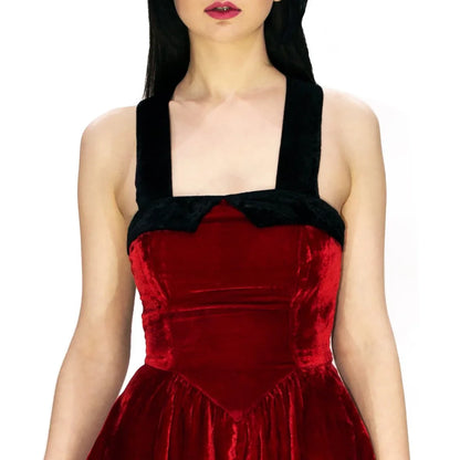 Deep Red Halterneck Velvet Mini Dress - Rosalie - Dr Faust