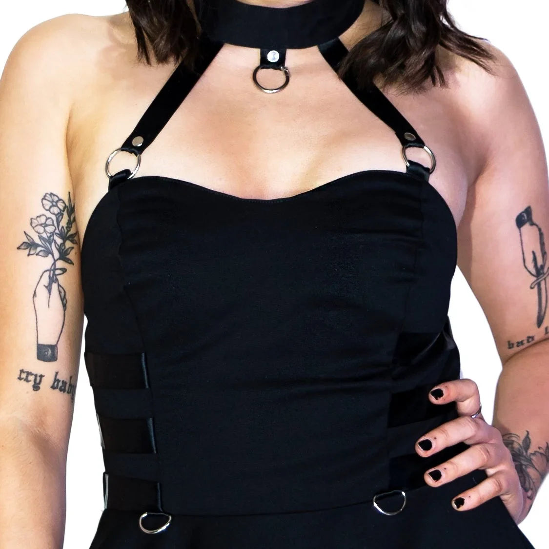 Bondage High Low Black Mini Dress - Ingrid - Dr Faust