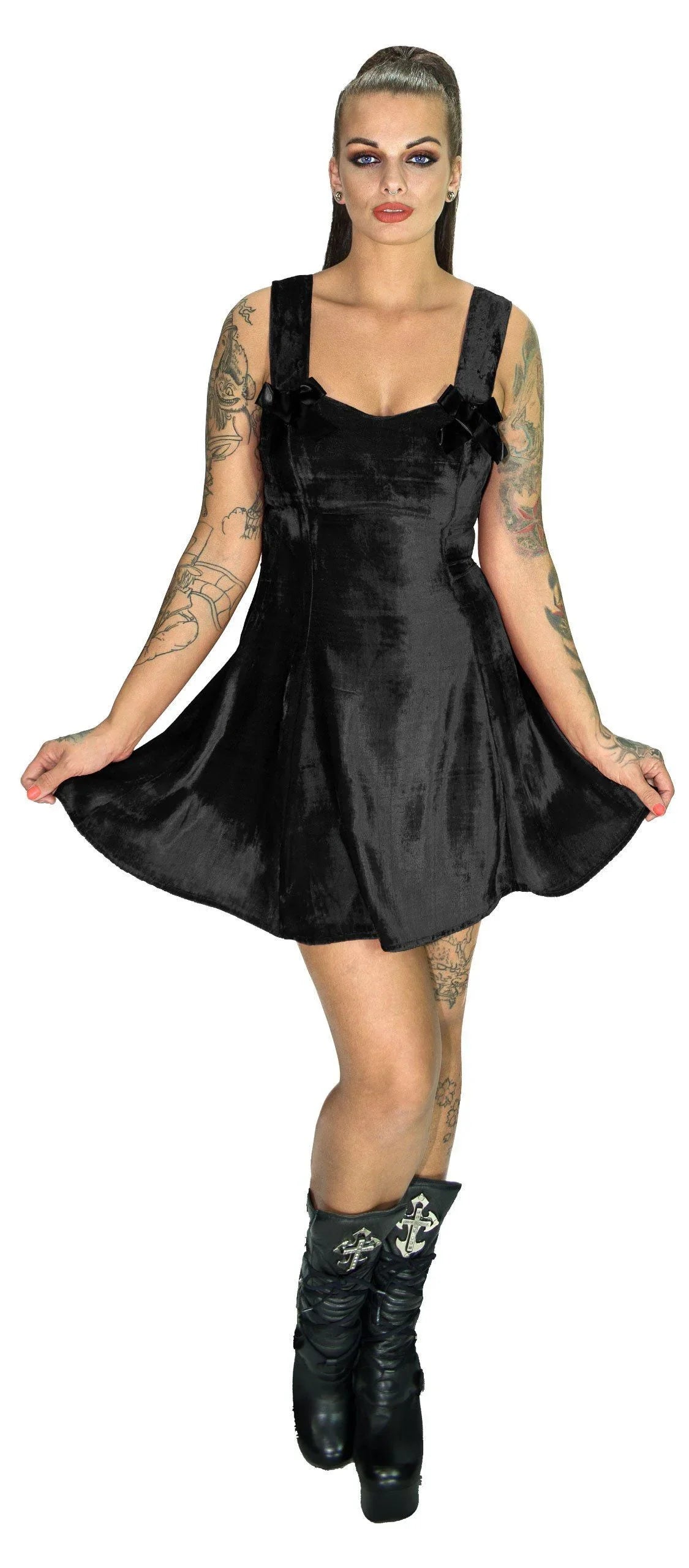 Elegant Black Halterneck Velvet Dress - Skylar - Dr Faust