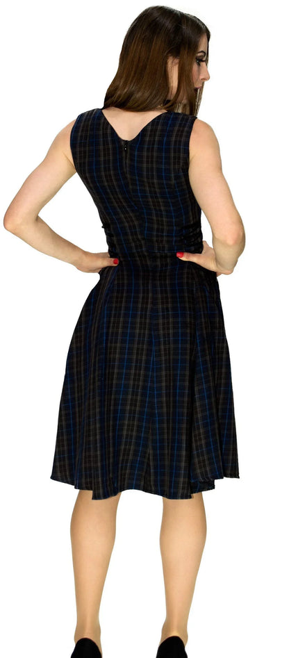 Dark Tartan Woven Midi Dress - Gracie - Dr Faust