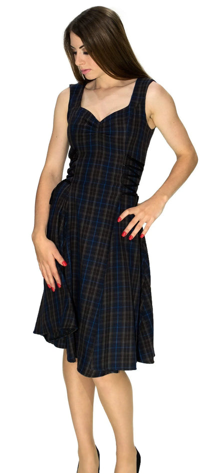 Dark Tartan Woven Midi Dress - Gracie - Dr Faust