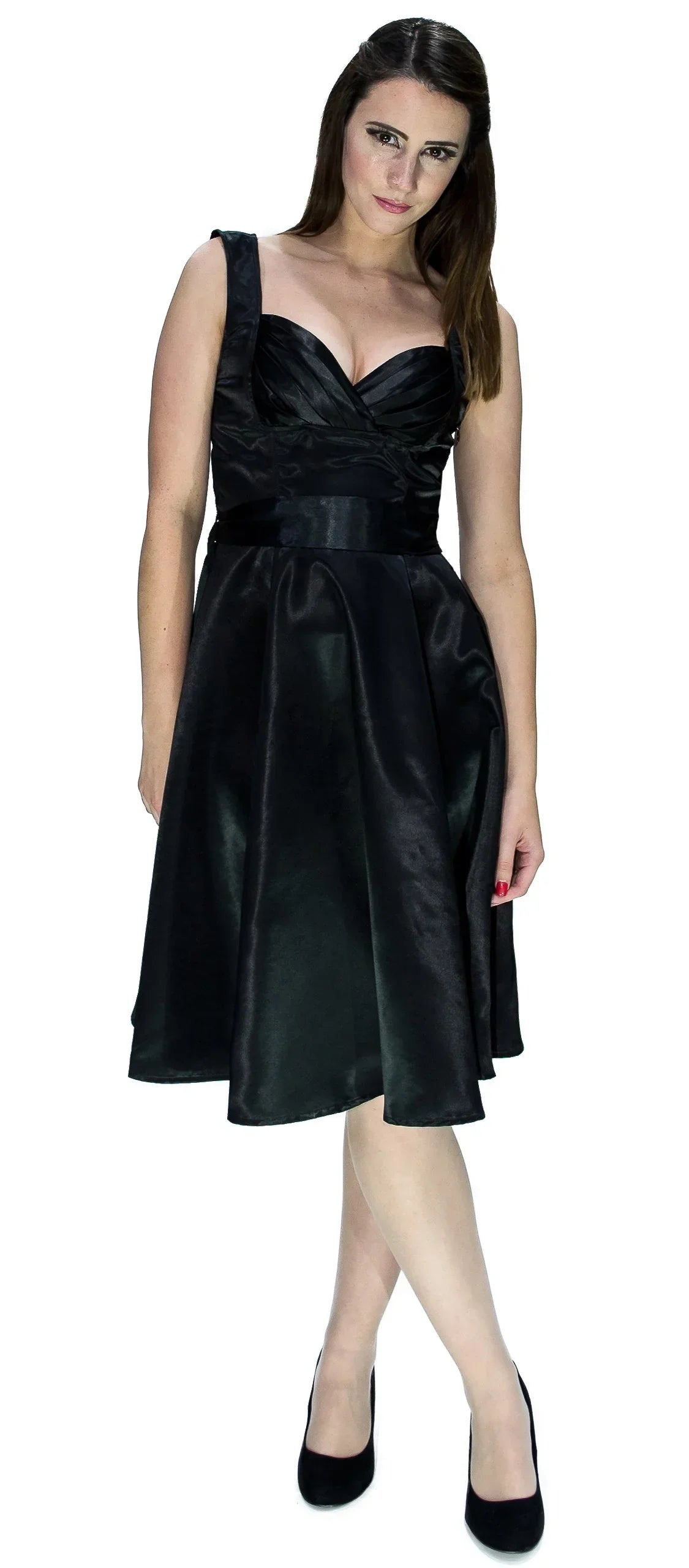 Draped Heart Silk Black Midi Dress - Julia - Dr Faust