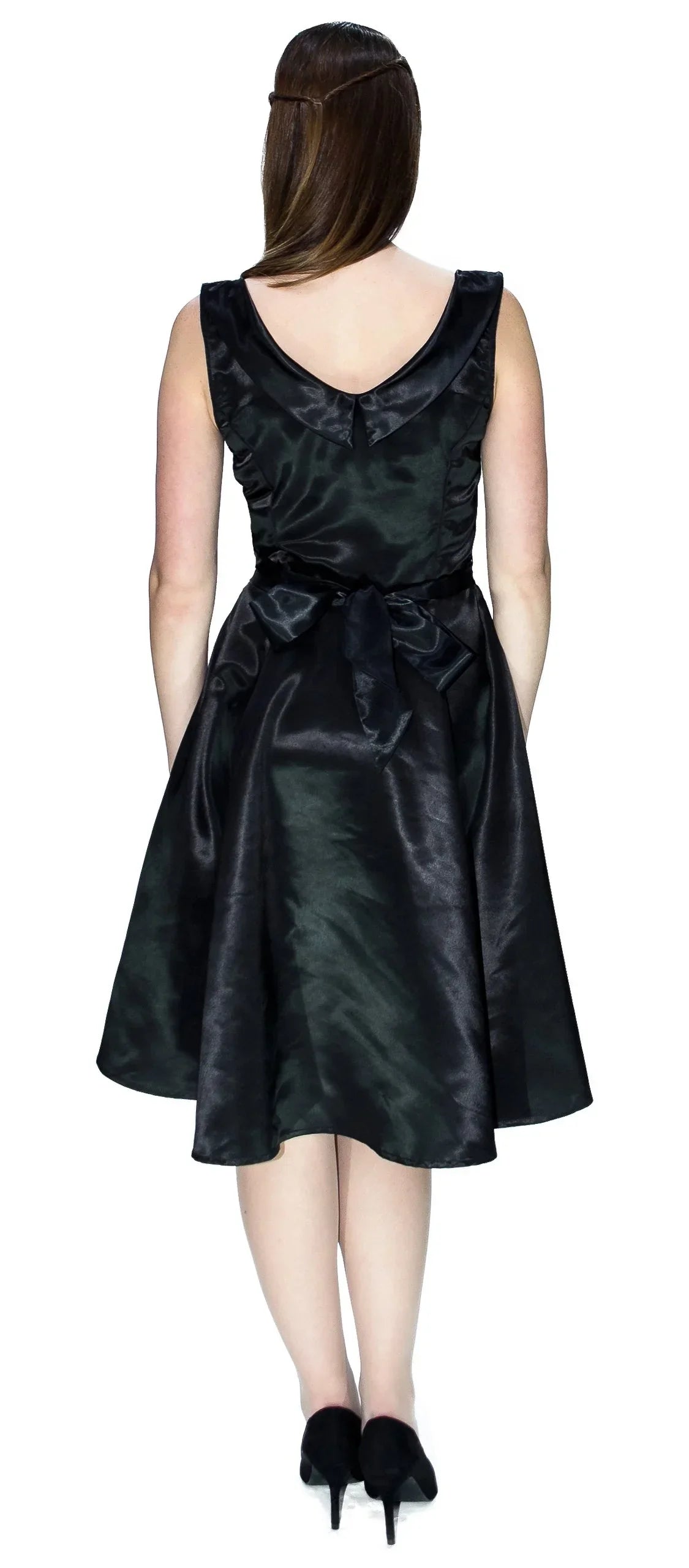 Draped Heart Silk Black Midi Dress - Julia - Dr Faust